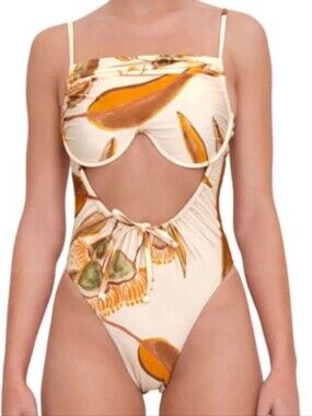 NWT Andrea Iyamah Tiaca Eucalyptus Print High Cut One Piece Swimsuit Size Small